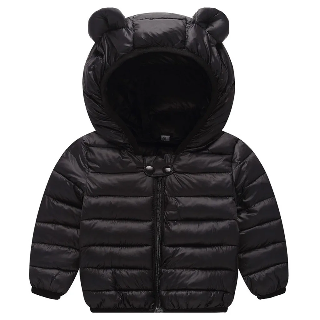 Коллекция года, Новое поступление, зимние пальто для малышей, куртка однотонная куртка на молнии с ушами, верхняя одежда для девочек и мальчиков, теплая одежда для малышей,# LR2 - Цвет: Черный