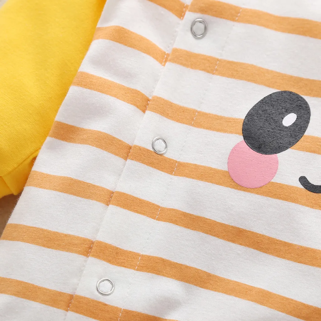 baby boy girl clothes Long sleeve cute cartoon bear print striped round collar jumpsuit romper clothes#G2