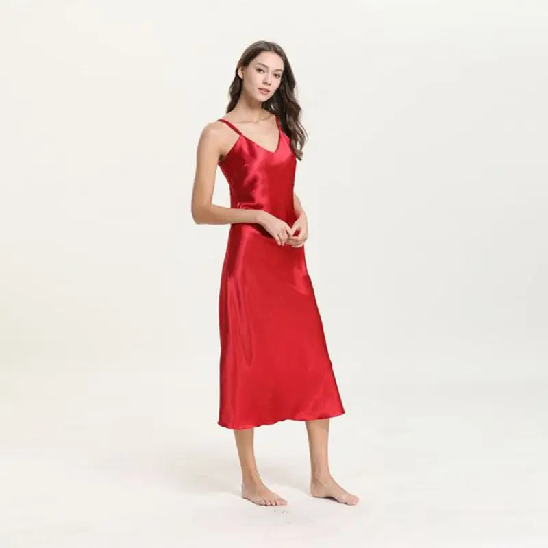 wine red Ночная рубашка женское летнее платье с v-образным вырезом сексуальное Длинное ночное платье женская домашняя ночная рубашка - Цвет: wine red