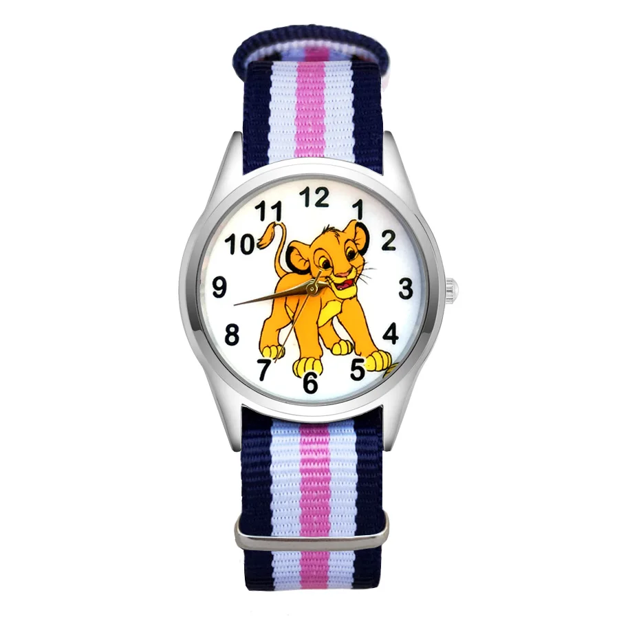 Мультфильм Симба Король Лев Стиль Часы женские Девушки студентов мальчик детей нейлоновый ремешок кварцевые наручные часы JC114