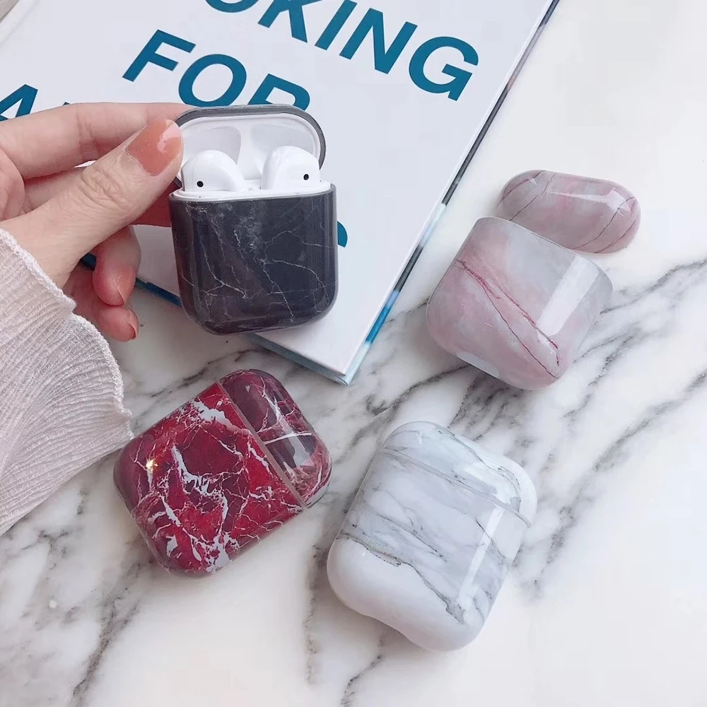 Чехол для Airpods защитный чехол Роскошный Жесткий с мрамором Bluetooth беспроводных