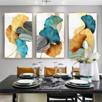 

Blue Green Yellow Gold Plant Leaf Abstract Poster Nordic Canvas Print Wall Art Painting Modern Picture Living Room Decoration