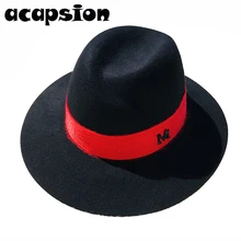 Для мужчин женская шляпа-федора из шерсти осень-зима Для женщин шерстяные фетровые шляпы Модные Черный Топ в стиле джаз шляпа мягких фетровых Chapeau сомбреро Mujer A069