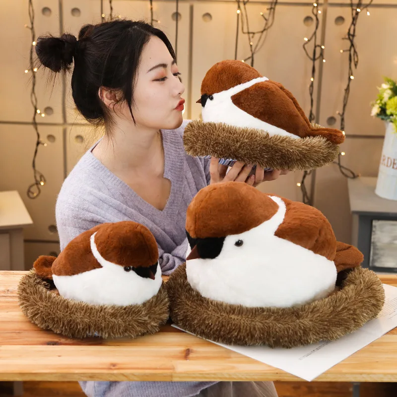 

2020 New Cute simulation sparrow baby plush toy bird doll bird nest kiwi ornament decoration pendulum