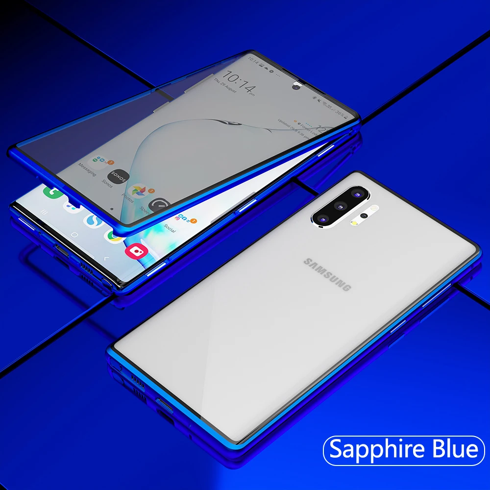 Металлический чехол с магнитной адсорбцией для samsung Galaxy Note 8, 9, 10 Plus, S10, S9, S8 Plus, антишпионский чехол для экрана - Цвет: Sapphire Blue