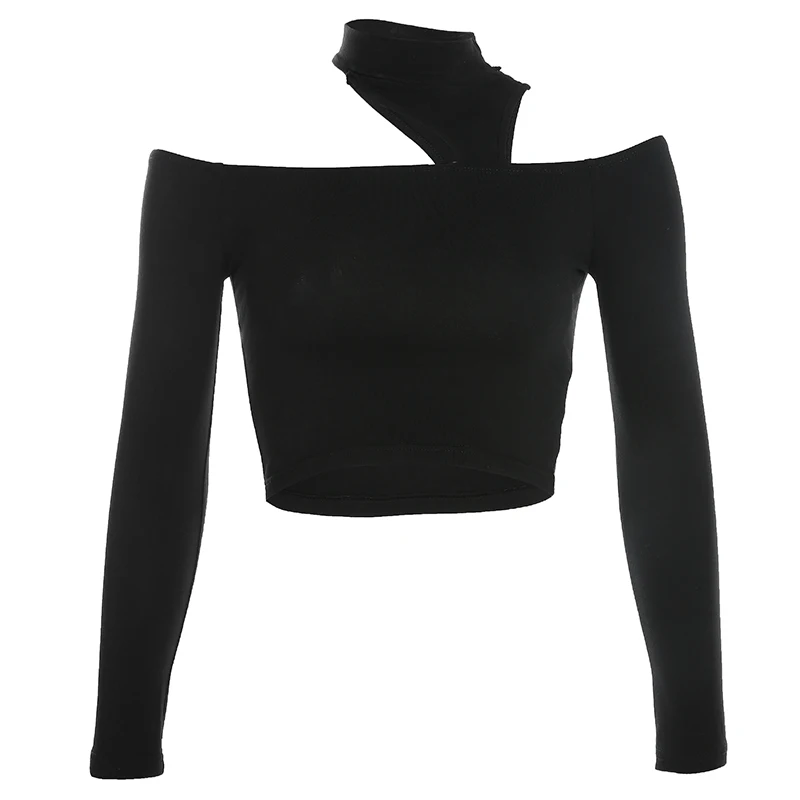 IAMHOTTY открытая футболка с длинным рукавом Женская открытая водолазка облегающая черная футболка с открытыми плечами модная пикантная женская футболка