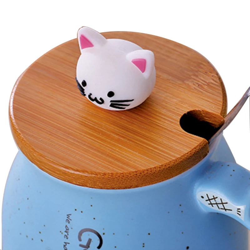Милая термостойкая чашка с рисунком кота из мультфильма, цветная чашка с крышкой, керамическая кружка с котенком, молоком, кофе, детская чашка для дома, офиса, школы