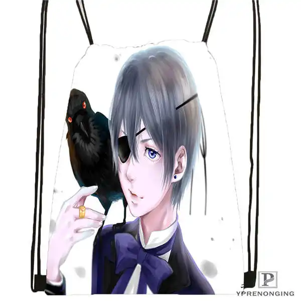 Drawstring Backpack На заказ Ciel. Phantomhive. full. Походная сумка на шнурке, милый рюкзак для детей(черная спинка) 31x40 см#180611-01-07 - Цвет: Drawstring Backpack