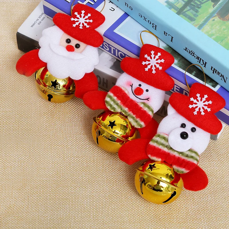 

4PCS/Lot Christmas doll with jingle bells hanger Santa Snowman Elk doll ornament Christmas tree decoration Xmas decal Diy crafts