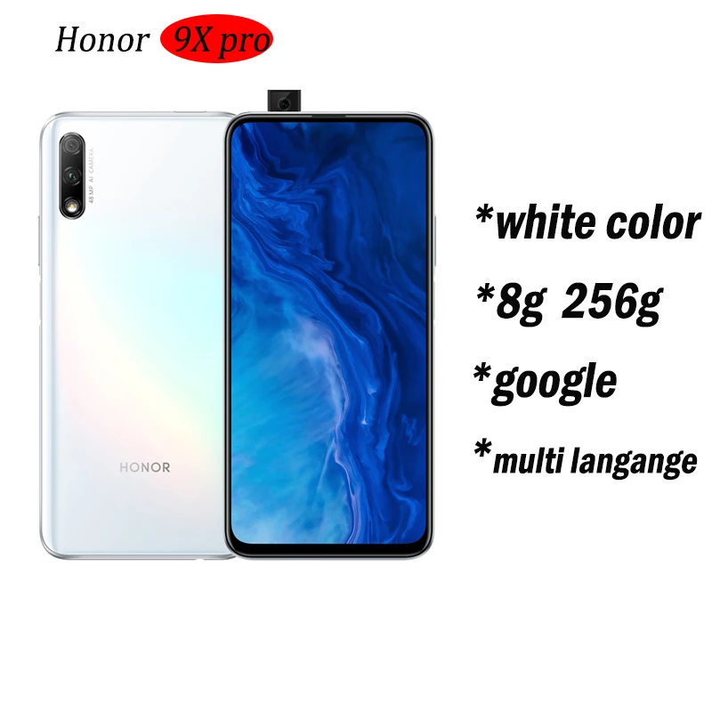 9x pro 8g256 white Honor 9x 9x pro, смартфон Kirin 810, четыре ядра, 6,59 дюймов, полный экран, 48мп, две камеры, 4000 мАч, GPU Turbo, мобильный телефон - Цвет: 9x pro 8g256 white