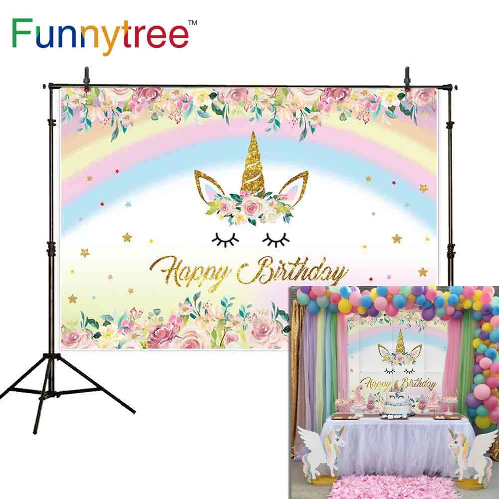 Фотофон Funnytree для фотостудии с разноцветными радужными цветами единорога 1 го дня