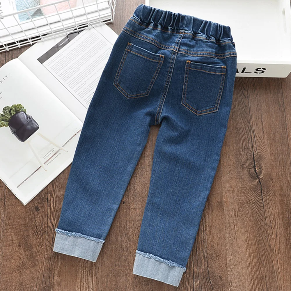 Calças de Brim Quebrado para o Bebê da Menina do Menino Keelorn Meninas Calças Crianças Rasgado Buraco Leopard 2020 Nova Primavera Jeans 3-7t 15 Mamãe e Bebê