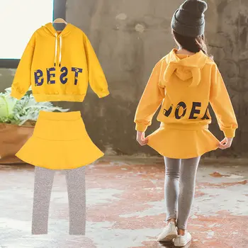 

Children's Wear Korean Style Girl Suit Letter Hooded Sweatshirt Sport Skirt Two Sets 2020 New Style Teens Autumn Suit Clothes