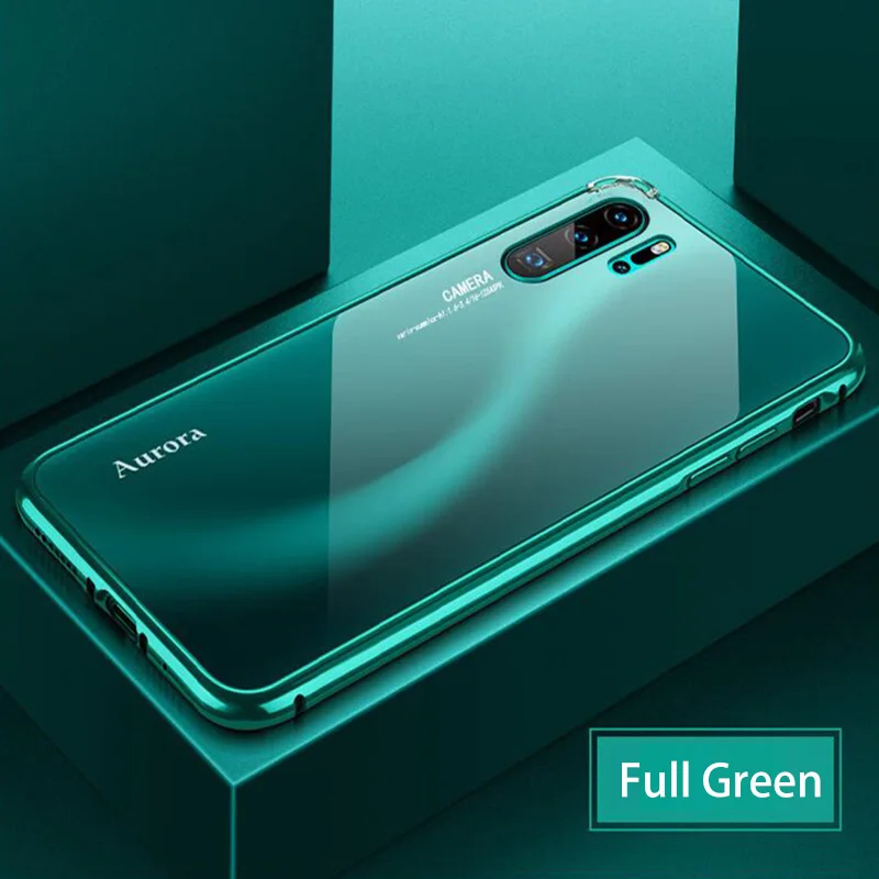 P30 Pro градиентный металлический чехол-бампер для телефона для huawei P30 P20 Pro Чехол ударопрочный закаленное стекло жесткий защитный чехол для huawei P30 - Цвет: Full Green