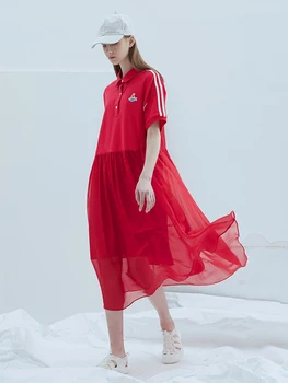 

Original Design AIGYPTOS Summer Women Red Shirt Dresses Elegant Long Dresses Casual Loose Cotton Patchwork Silk Midi Dresses