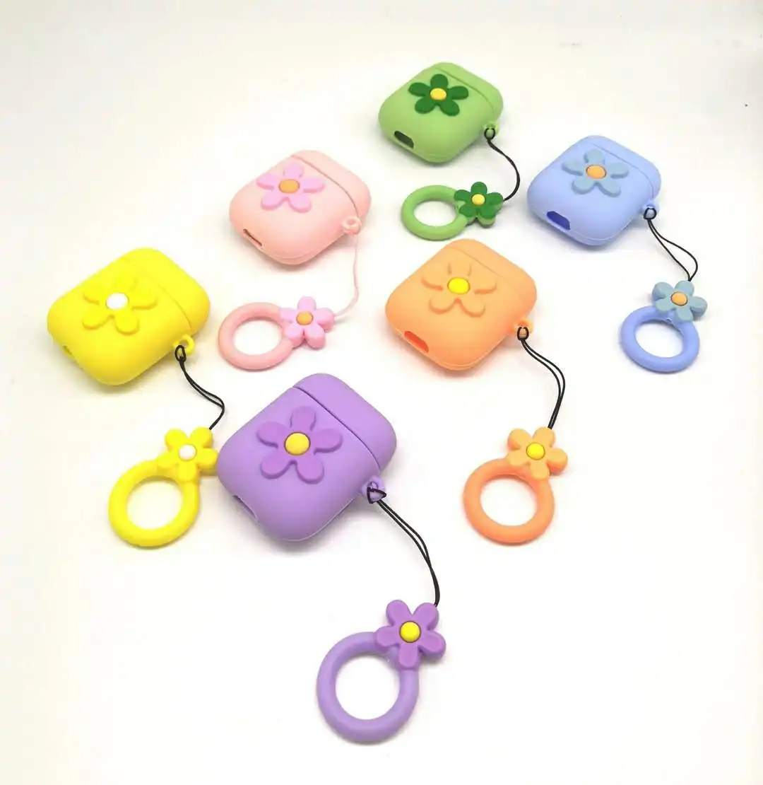 

Cute cartoon flower soft silicone wireless bluetooth headset case, suitable for Apple AirPods 1 2 charging case, with ring