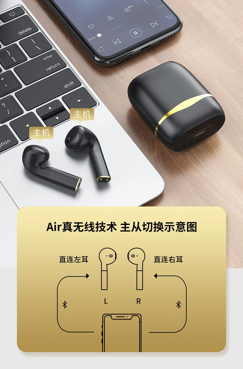 remax Dual main headset true wireless stereo Bluetooth earphone Bluetooth 5.0 Smart wireless touch Support huawei/xiaomi/iphone