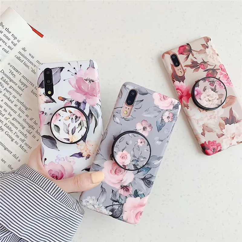 vintage Flower kickstand Phone case forApple iPhonexsmax Anti-knock for huawei p30/P30lite case Exotic iphone 8 plus Anti-knock