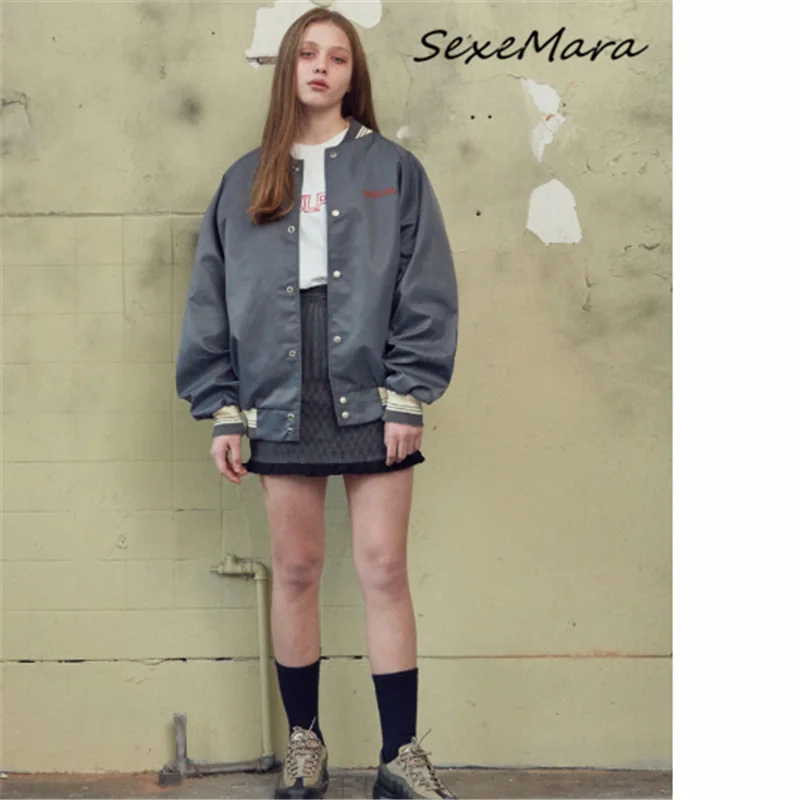 Женская Осенняя бейсбольная куртка в уличном стиле свободная Регулируемая