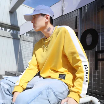 

Men's Long Sleeve T-Shirt Spring Autumn Korean Version Slim Trend Round Neck Splicing Fashion Simple Comfortable New Hot Sale