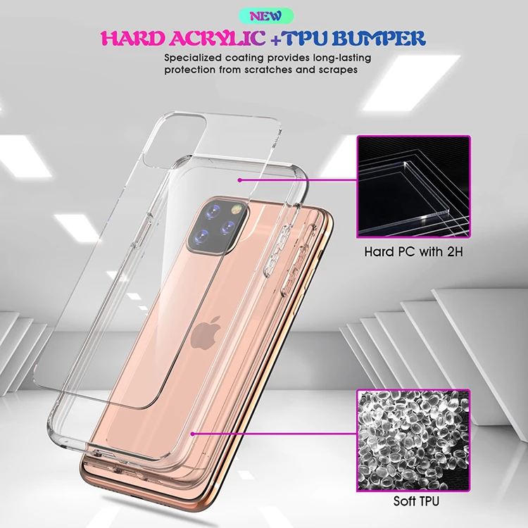 200 шт для iPhone 11 pro max чехол кристально чистый противоударный ТПУ+ жесткий акриловый чехол для iPhone 11 pro max