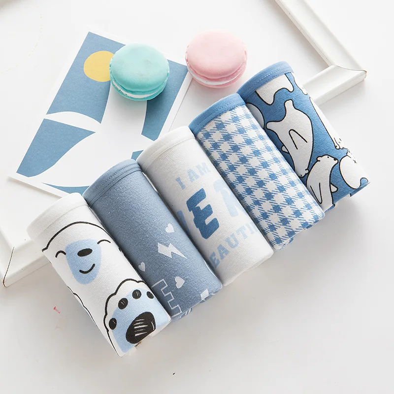 

3Pcs Cotton Women's Underwear Comfortable Seamless Cartoon Polar bear Underpants Panties Solid Lingerie Mid Waist Girls Briefs