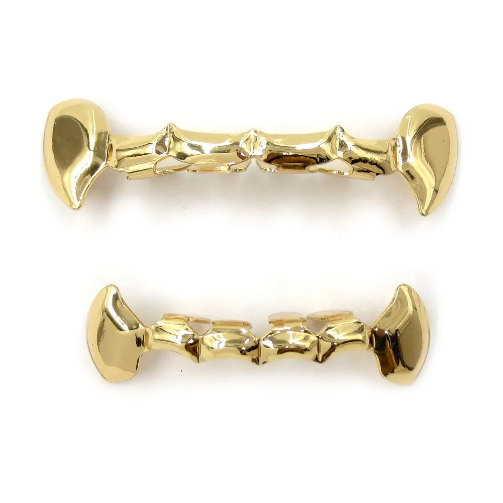 A 4 Colors Men Hip Hop Teeth Grill Top& Bottom Vampire Fang Tooth Dental Grills Cosplay Party Jewelry Rose Gold - Окраска металла: A