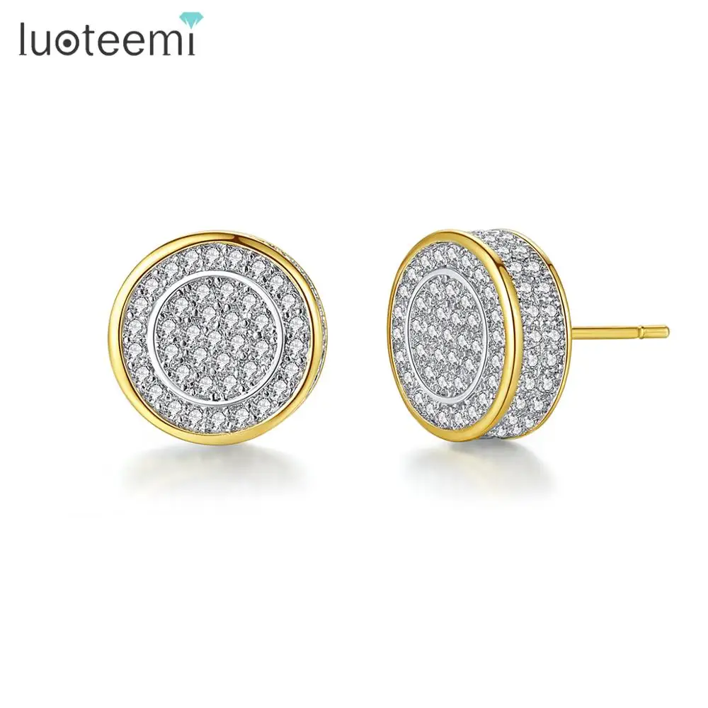 LUOTEEMI,, шикарные круглые серьги-гвоздики для женщин, девушек, для свадьбы, повседневной жизни, с блестящим AAA+ кубическим цирконием, модное ювелирное изделие, подарок