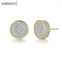 LUOTEEMI,, шикарные круглые серьги-гвоздики для женщин, девушек, для свадьбы, повседневной жизни, с блестящим AAA+ кубическим цирконием, модное ювелирное изделие, подарок