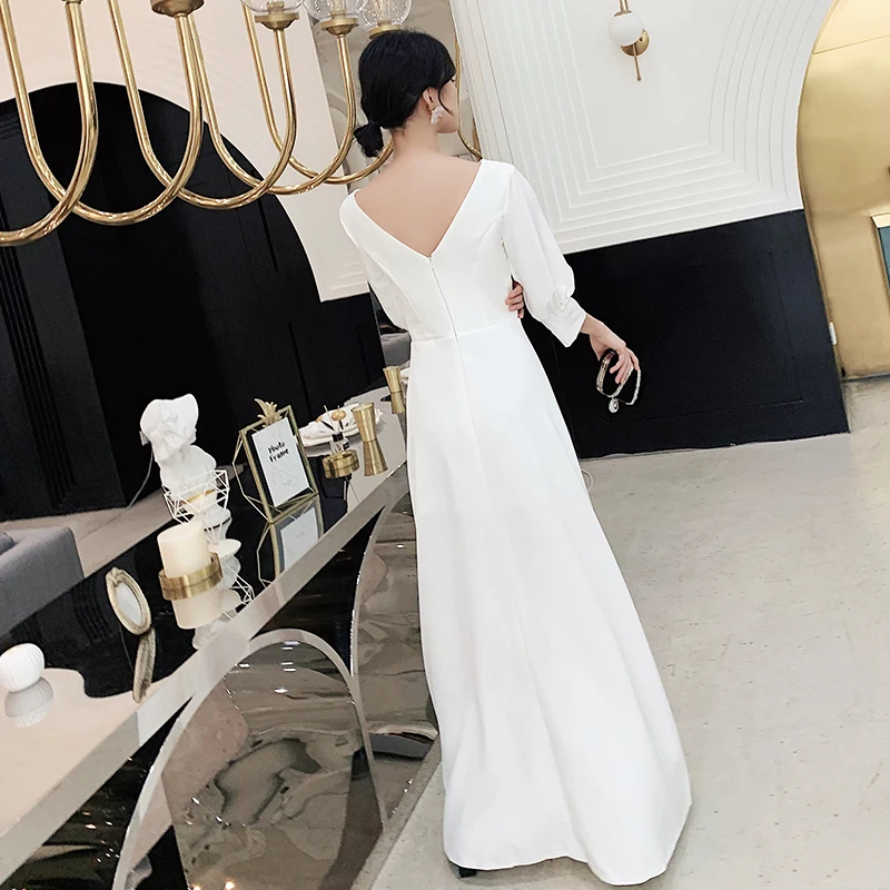 Сексуальное женское белое вечернее платье Qipao с высоким разрезом, осеннее платье размера плюс 3XL, элегантное платье Cheongsam с пышными рукавами и v-образным вырезом, Vestidos Defesta