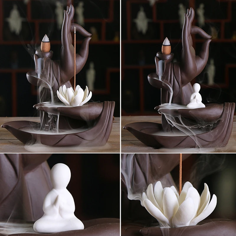 Backflow Buddha Lotus Little Monk Incense Burner Holder Censer Creative Home Office room shop hotel Decorations