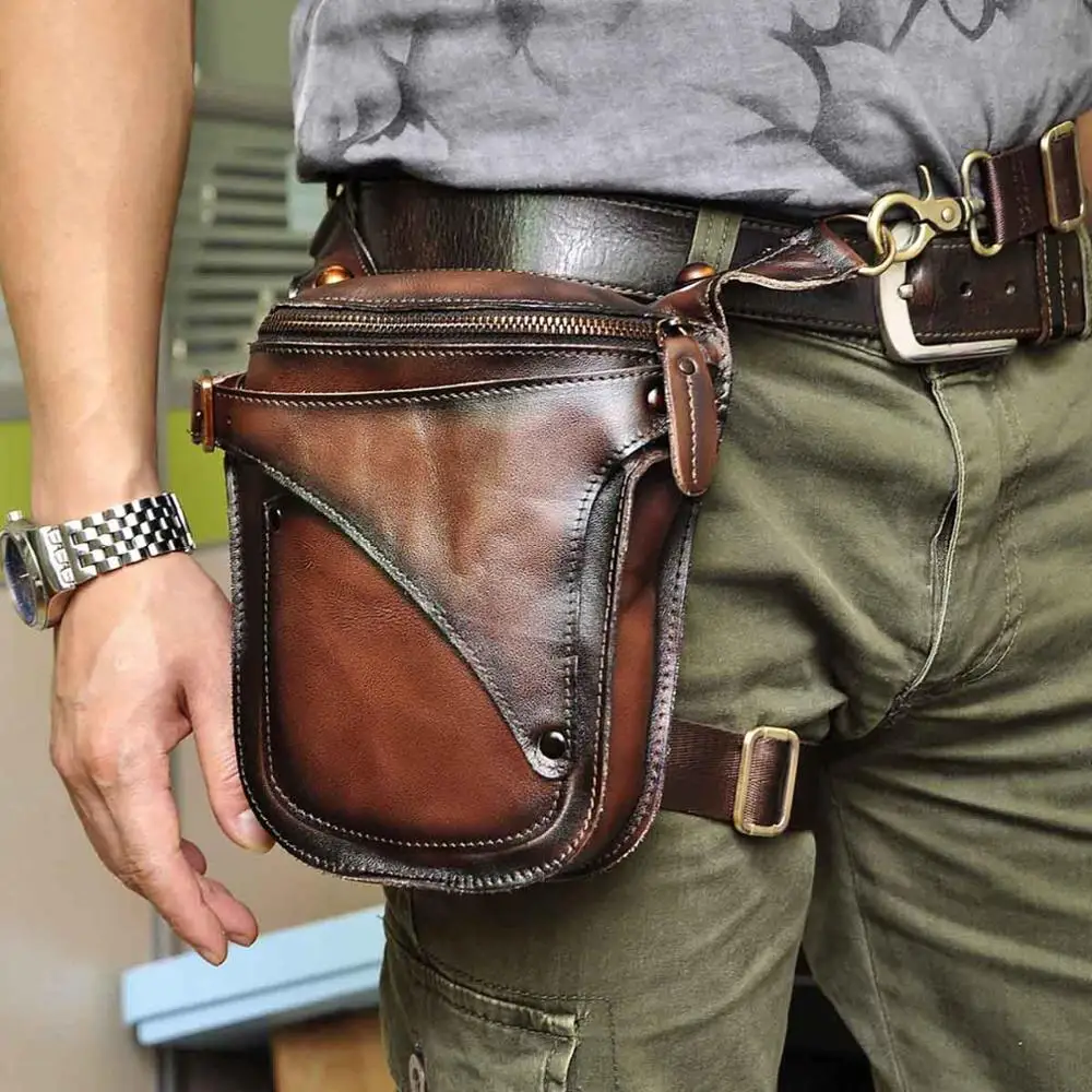Crazy Horse Leather Multifunction Casual Fashion Small Messenger Shoulder Bag Design Fanny Waist Belt Drop Leg Bag 9326 - Цвет: leg bag-coffee