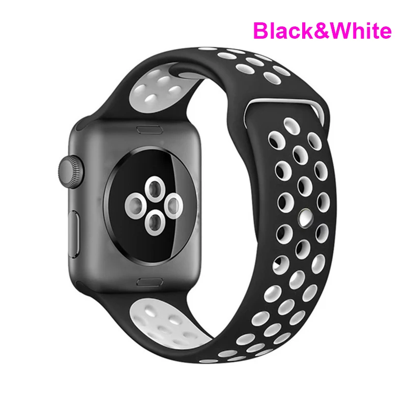 black and white Спортивные-Силиконовый браслет с ремешком для apple Watch 5 40 мм 44 Резиновая Спортивная петля для apple Watch, версии 1/2/3, 42 мм, 38 мм - Цвет ремешка: black and white