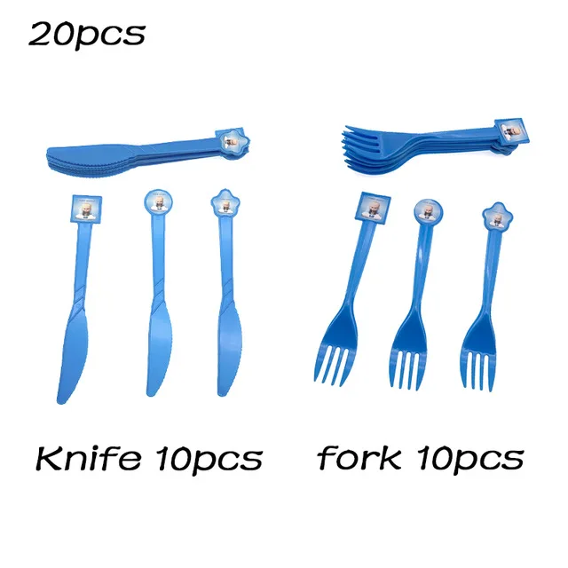 20pcs set Мультяшные детские бумажные тарелки и стаканы с соломинкой, топпер для торта, подарок на день рождения для мальчиков, вечерние принадлежности - Цвет: 20pcs set