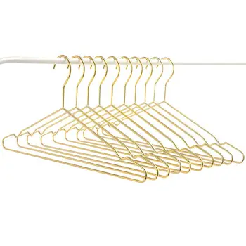 

10 Pieces of Golden Metal Hangers, Simple Non-Slip Hangers, Dress Suit Household Hangers, with Large Cutouts