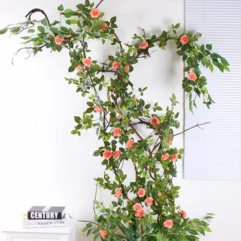 

Flower Creeper fang zhen teng Indoor Decoration Showcase Air Conditioning Pipe European Style Plastic Rattan Flower Green Leaf H