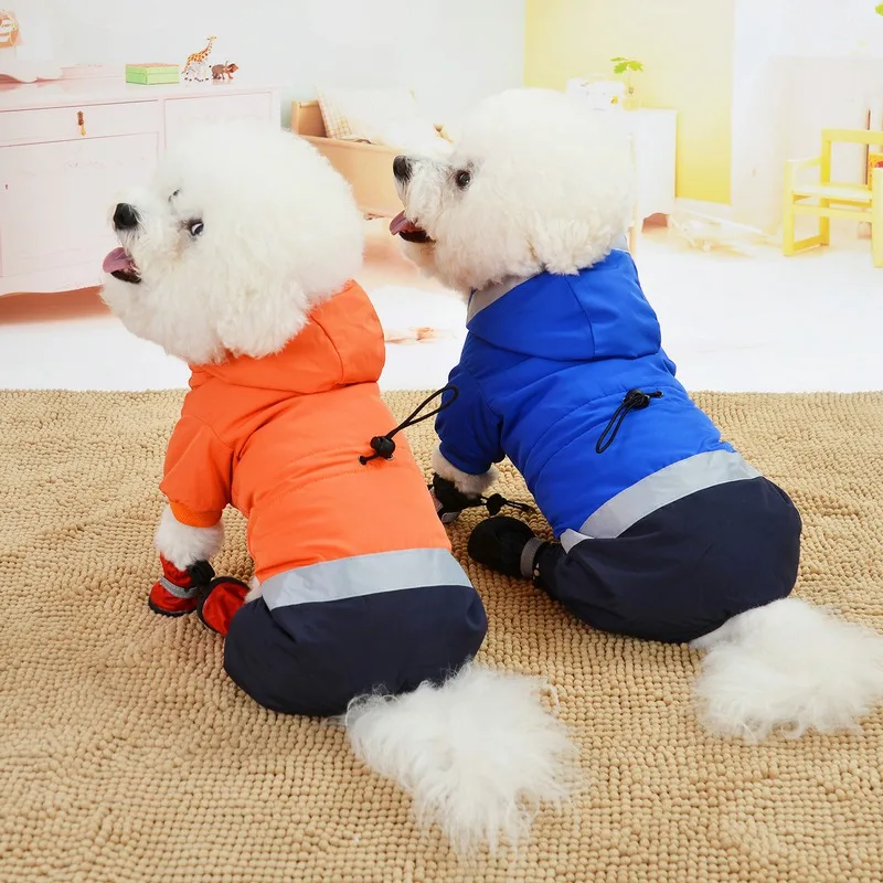 Куртка-пуховик для домашних животных, для собак, ветрозащитная, для собак, с хлопковой подкладкой, пальто, теплый, с капюшоном, 4 ноги, костюм, утепленный комбинезон