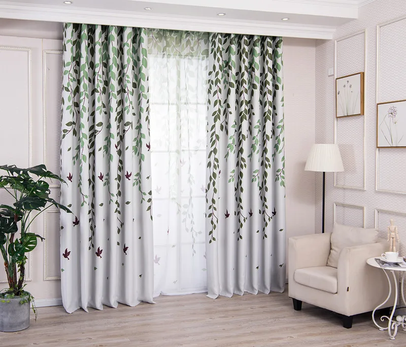 

Idyllic Small Fresh Willow Leaf Shading Curtains for Living Dining Room Bedroom.