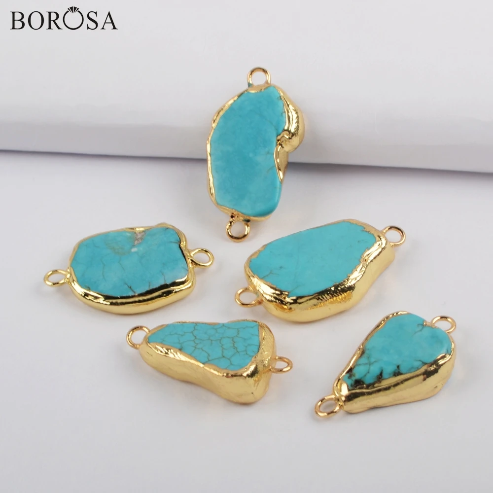BOROSA 10 шт. Золотой Гальванизированный Freeform синие разъемы Howlite Turquoises двойные подвески для ожерелья ювелирные изделия ручной работы G1872