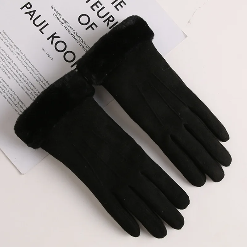 Back rib Black Зимние перчатки, утепленные, сохраняющие тепло, студенческие перчатки с сенсорным экраном, Guantes Invierno Mujer Handschoenen Luvas Modis, Прямая поставка - Цвет: Back rib Black