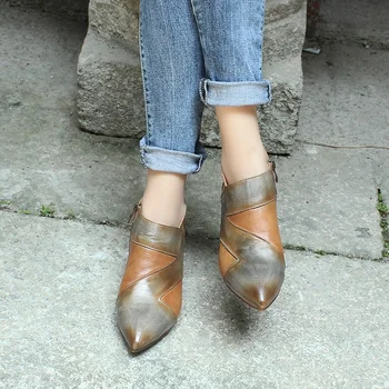 

Xiagnban 2020 Autumn Boots Female Spring Autumn Women Shoes Pointed Retro Rough Heels Ankle Boots British Style