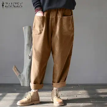 

Women Corduroy Pants ZANZEA Vintage Casual Harem Pantalon Spring Solid Elastic Waist Long Wide Leg Trousers Female Streetwear