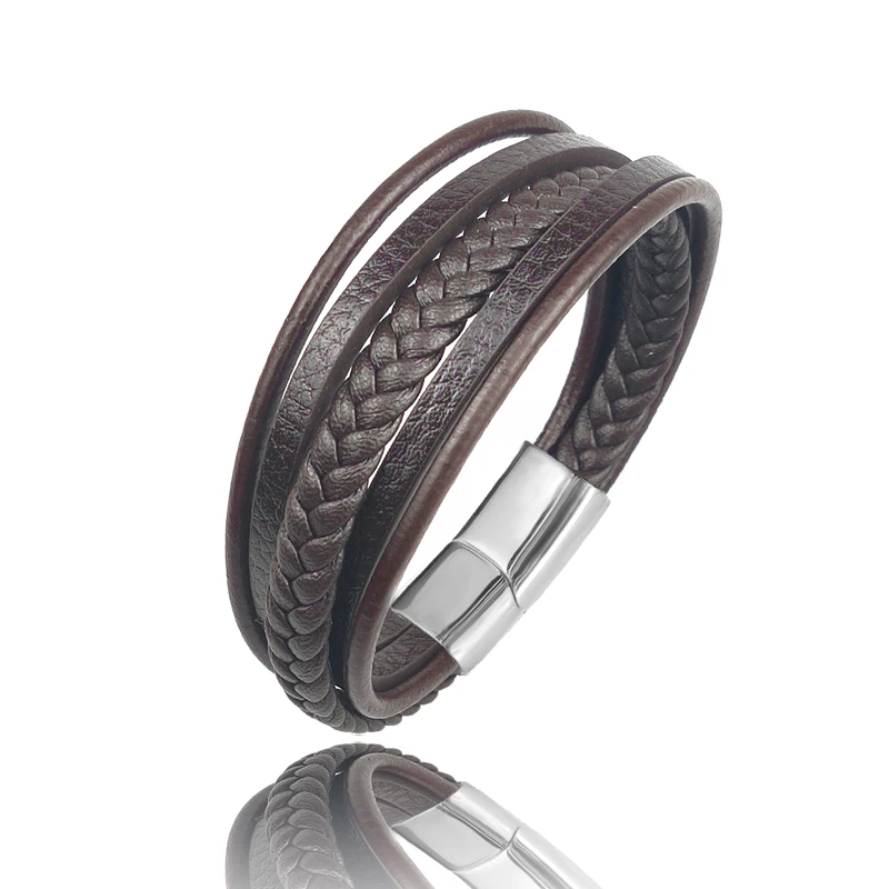 Woven Multi-layer Coffee-colored Leather Bracelet - Image 3