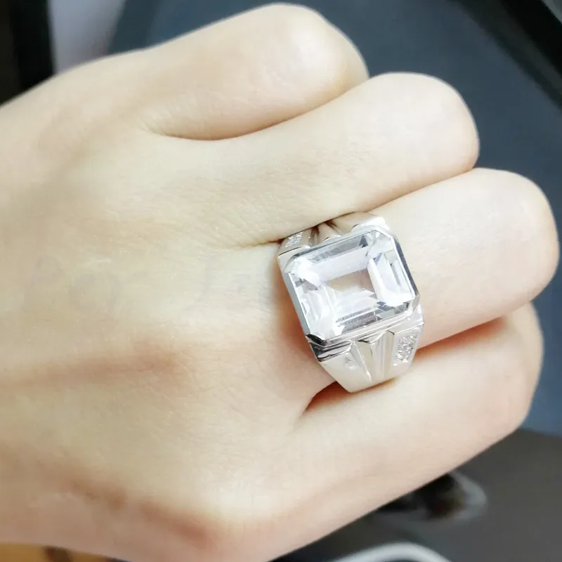 Мужское кольцо с натуральным белым топазом, кольцо,, серебро 925 пробы, 8ct, драгоценный камень, хорошее ювелирное изделие# C910101
