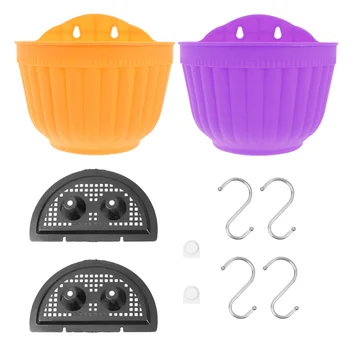 

2pcs Plastic Wall Hanging Flower Pot Plant Pot Wall Hanging Basket Basin with Hook for Home Garden (Orange/Purple, Each Color 1p