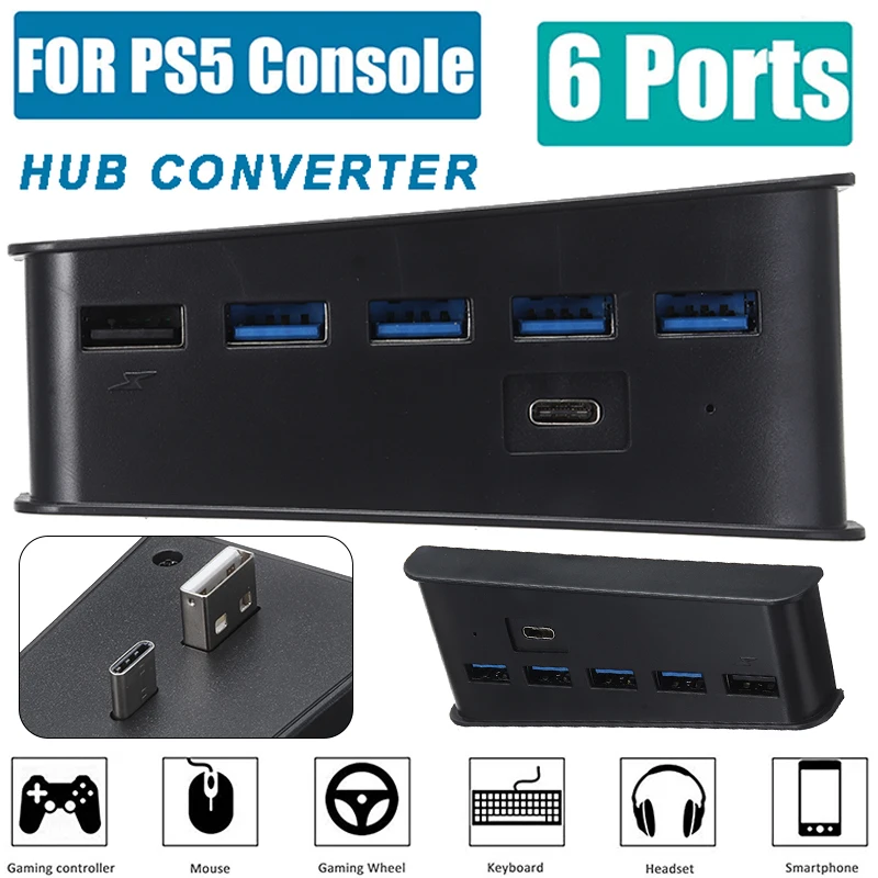 1pc 최신 USB Type-C 확장 허브  플레이 스테이션 5 고속 충전기 분배기 6-in-1 USB 충전기 어댑터 액세서리