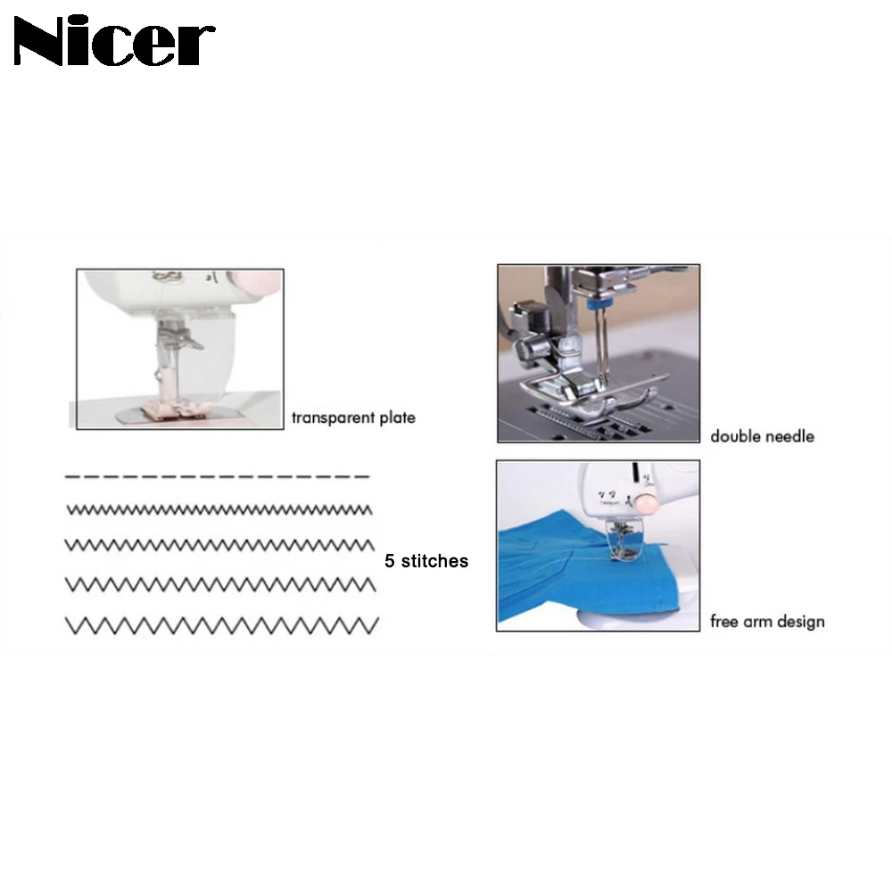 Electric Sewing Machine Threading Machine Multifunction Double Needle Reverse Stitching Mini Sewing Machine Household with LED