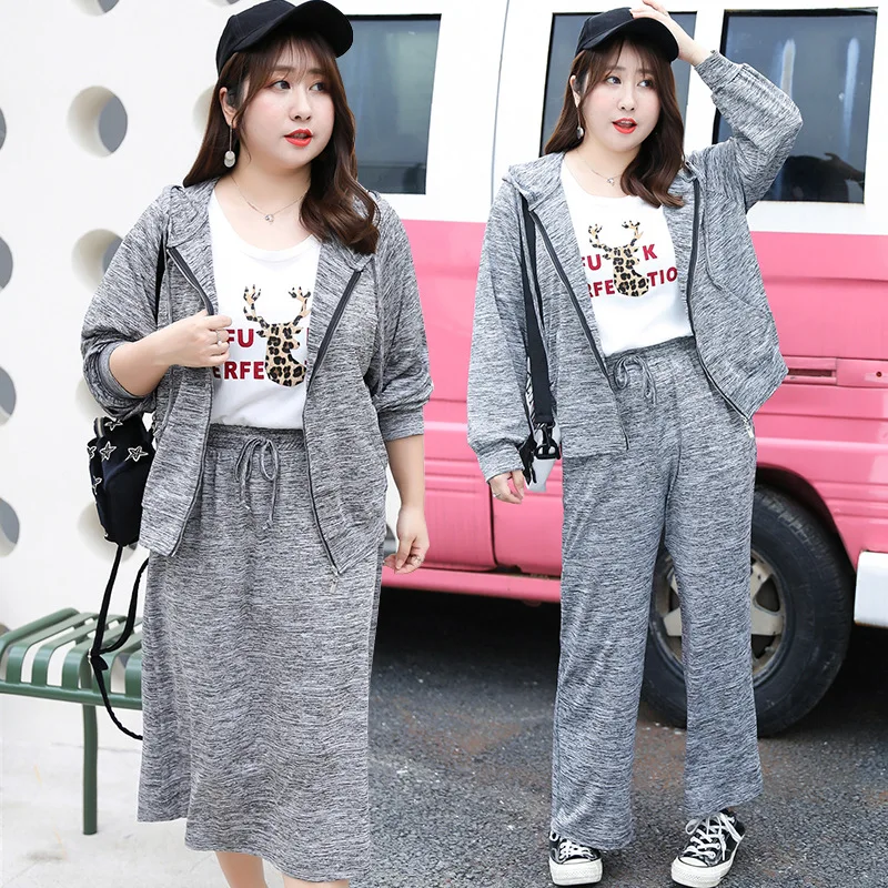 

[Xuan chen] Spring And Summer New Style Fat Mm Large Size Dress Plus-sized Casual Sports Three-piece Set 1745