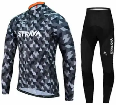 STRAVA длинный рукав Велоспорт Джерси велосипед длинные брюки набор для мужчин 9D гель Подушка Одежда велосипедная одежда геометрические узоры