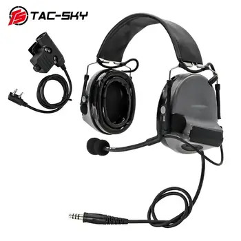 

TAC-SKY tactical electronic shooting headset COMTAC II noise-cancelling pickup earphone and tactical PTT u94ptt GRAY
